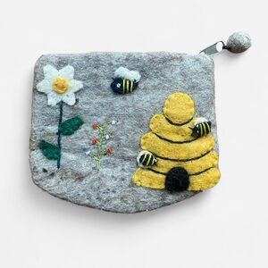 bees and flowers small wool zipper pouch